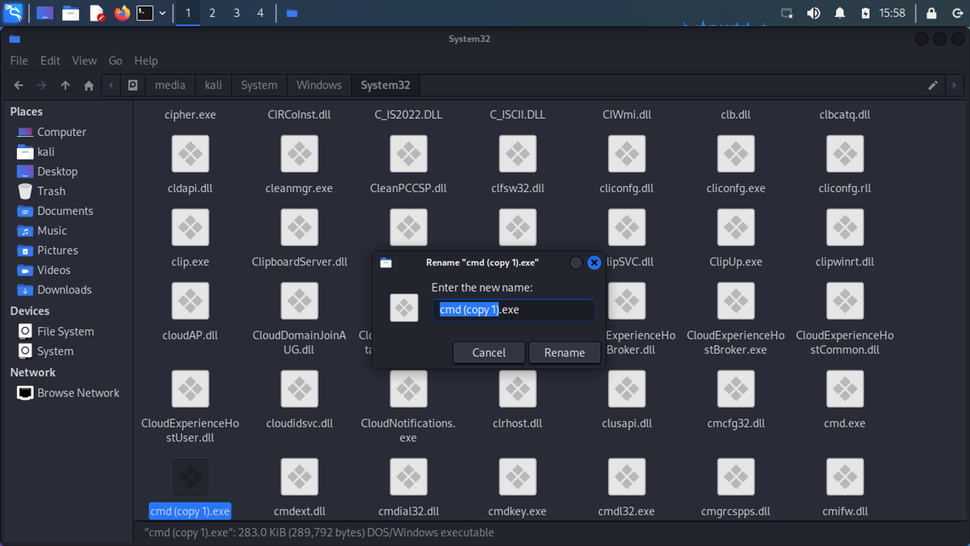 Renaming the copied cmd.exe to Utilman.exe